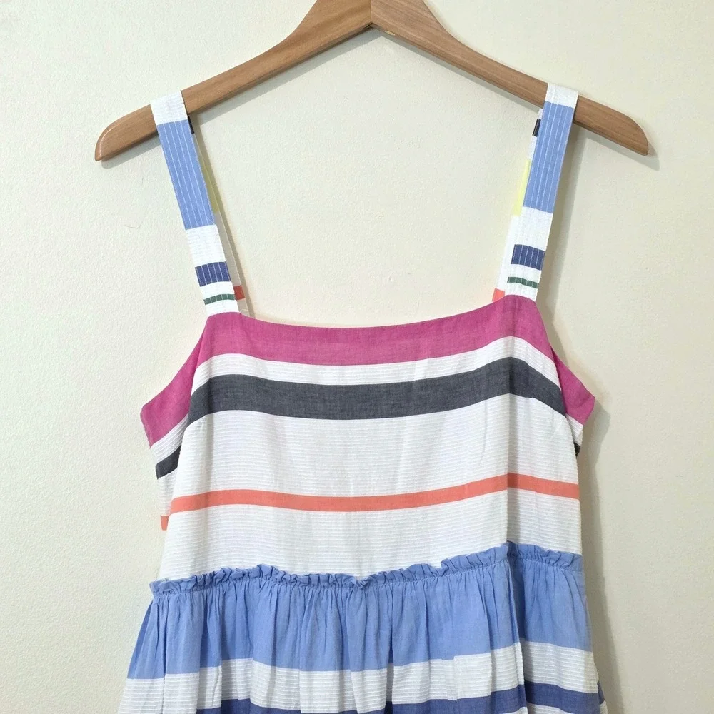 GAP Rainbow Striped Maxi Sun Dress Sz M Tiered Empire Waist Boho Cottage Coastal